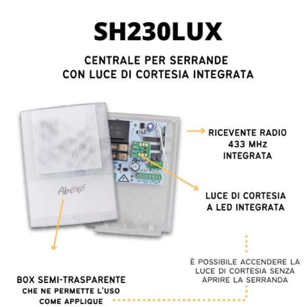 SH230LUX - centrale per serrande con luce di cortesia